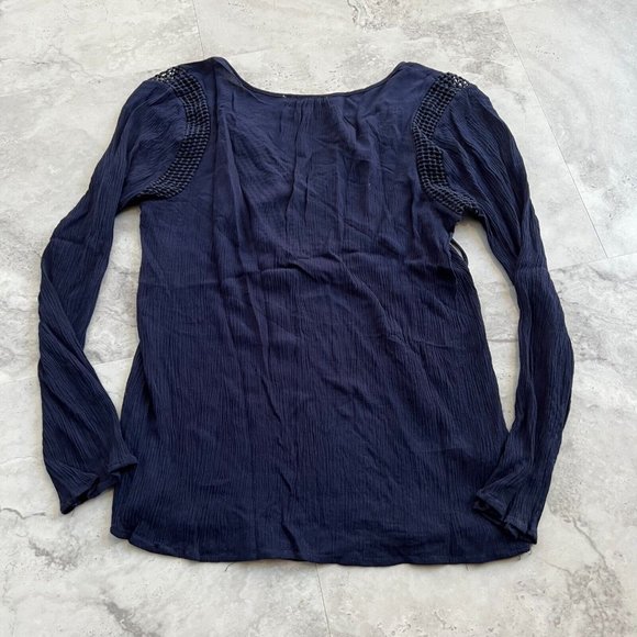 Daniel Rainn Blue Crepe Scrunch Shirt Size Small S Peasant Top - Picture 2 of 4